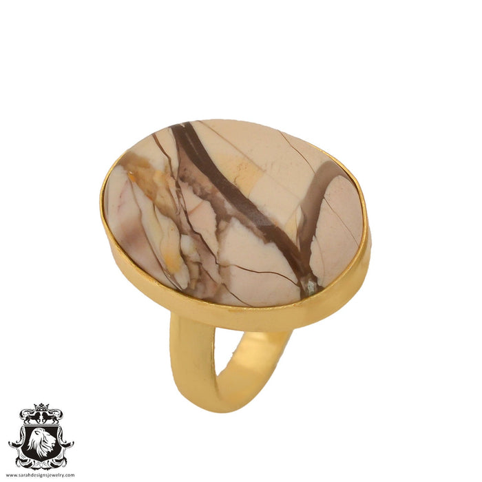 Size 9.5 - Size 11 Adjustable Brecciated Mookaite 24K Gold Plated Ring GPR707
