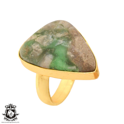 Size 9.5 - Size 11 Ring Variscite 24K Gold Plated Ring GPR715