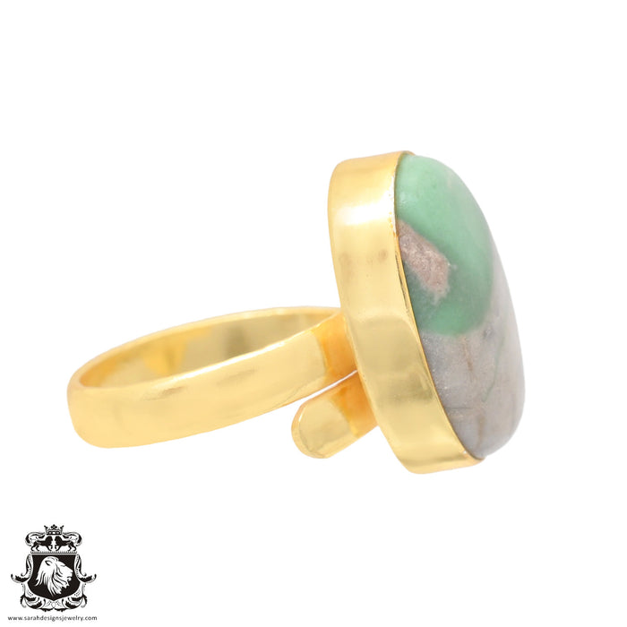 Size 9.5 - Size 11 Ring Variscite 24K Gold Plated Ring GPR718