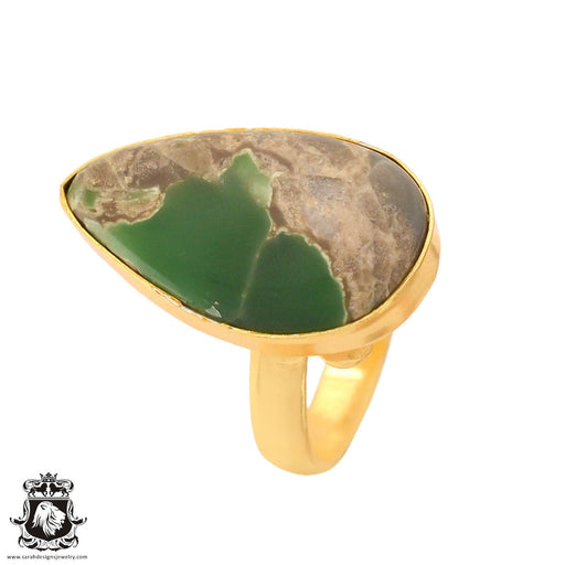 Size 9.5 - Size 11 Ring Variscite 24K Gold Plated Ring GPR720