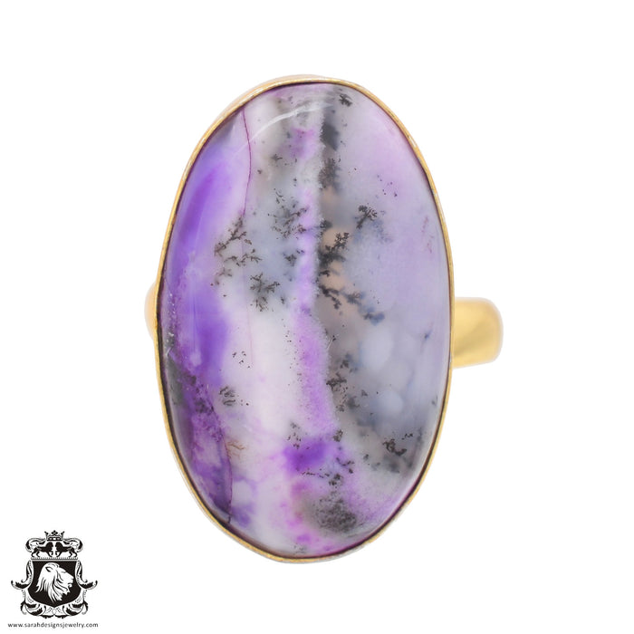 Size 9.5 - Size 11 Ring Purple Merlinite Dendritic Opal 24K Gold Plated Ring GPR738