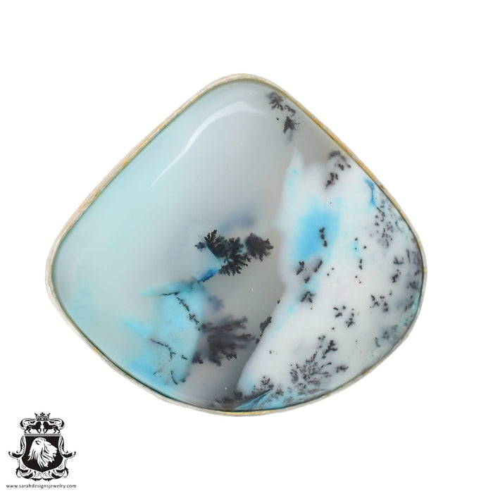 Size 9.5 - Size 11 Adjustable Blue Dendritic Opal Merlinite 24K Gold Plated Ring GPR746