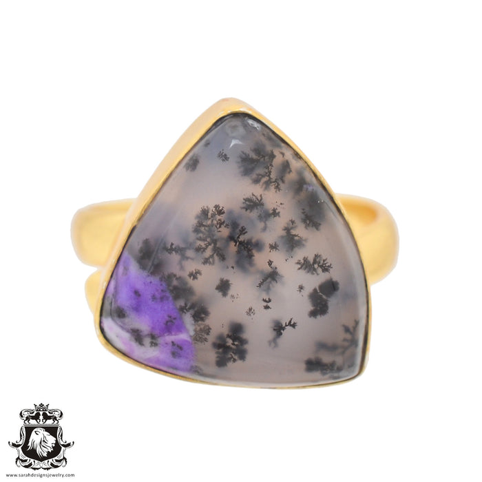 Size 8.5 - Size 10 Adjustable Purple Dendritic Opal Merlinite 24K Gold Plated Ring GPR756