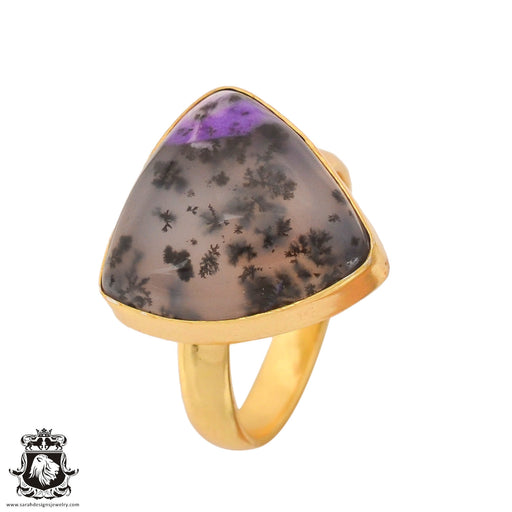 Size 8.5 - Size 10 Ring Purple Dendritic Opal Merlinite 24K Gold Plated Ring GPR756