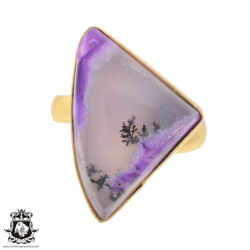 Size 8.5 - Size 10 Ring Purple Merlinite Dendritic Opal 24K Gold Plated Ring GPR757