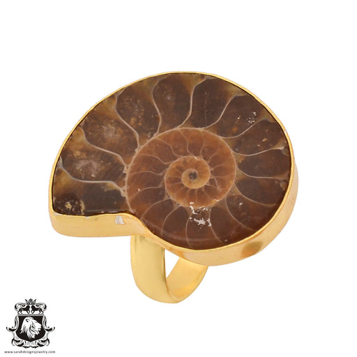 Size 9.5 - Size 11 Ring Ammonite 24K Gold Plated Ring GPR770