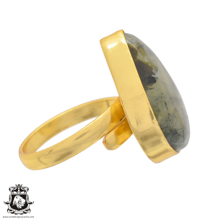 Size 10.5 - Size 12 Ring Prehnite 24K Gold Plated Ring GPR800