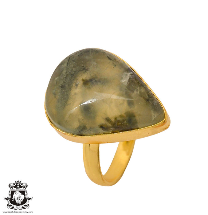 Size 10.5 - Size 12 Ring Prehnite 24K Gold Plated Ring GPR800