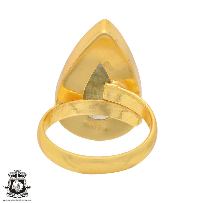 Size 7.5 - Size 9 Ring Prehnite 24K Gold Plated Ring GPR805
