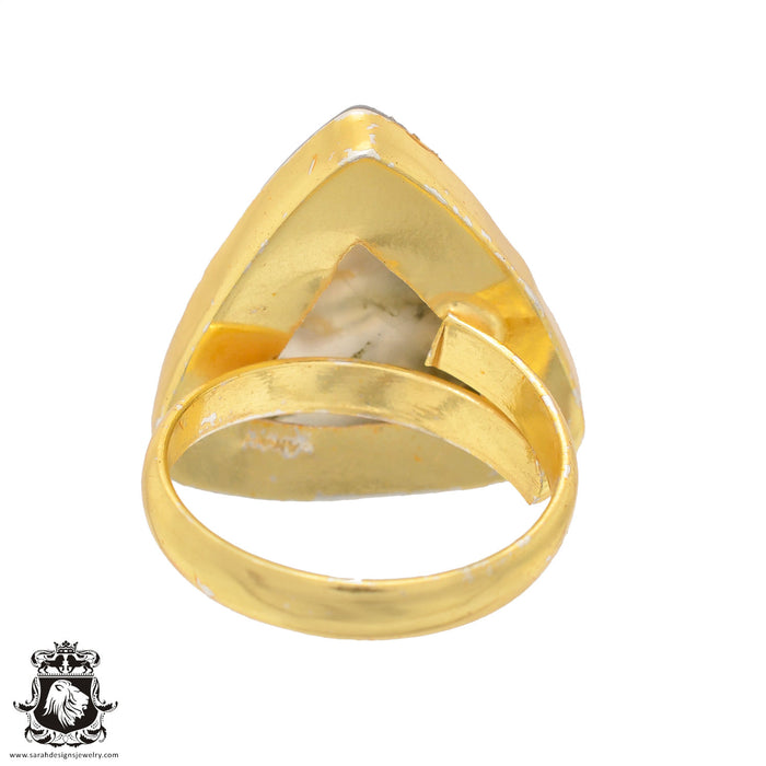 Size 10.5 - Size 12 Ring Prehnite 24K Gold Plated Ring GPR808