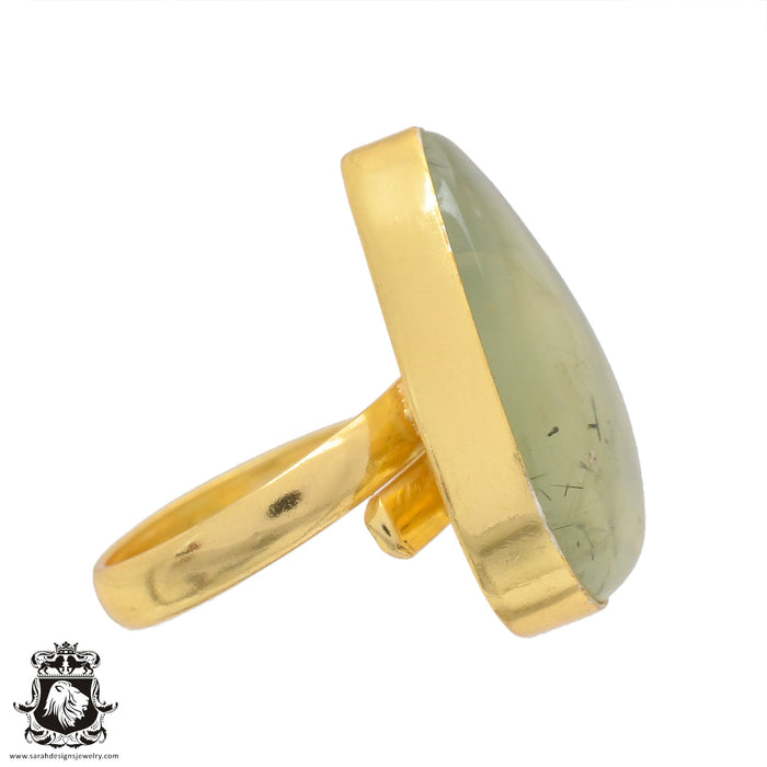 Size 8.5 - Size 10 Ring Prehnite 24K Gold Plated Ring GPR809