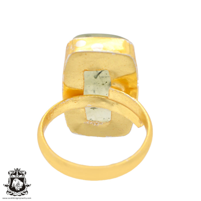 Size 10.5 - Size 12 Adjustable Prehnite 24K Gold Plated Ring GPR811