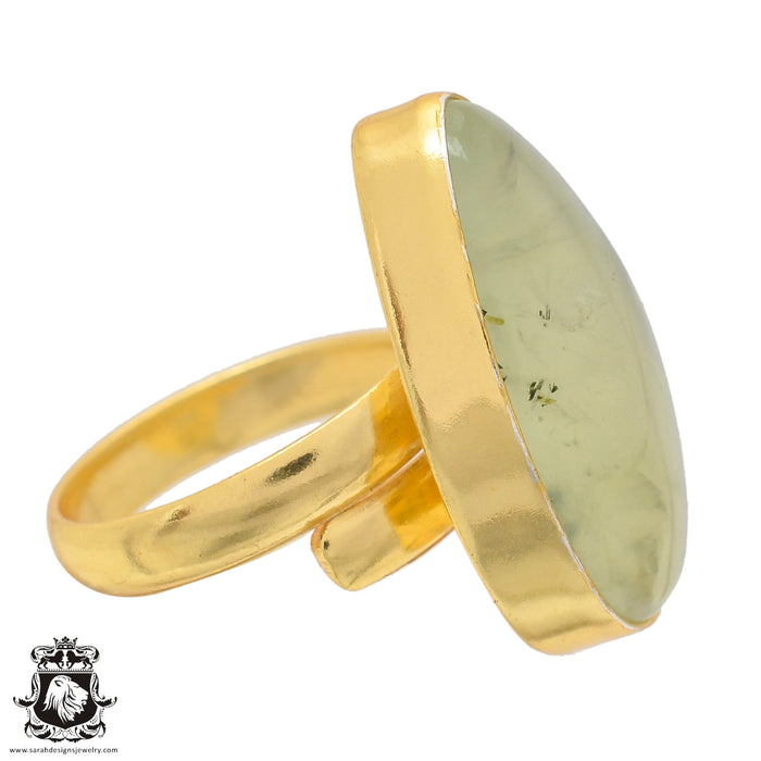 Size 9.5 - Size 11 Ring Prehnite 24K Gold Plated Ring GPR813