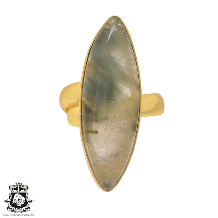 Size 7.5 - Size 9 Ring Prehnite 24K Gold Plated Ring GPR814