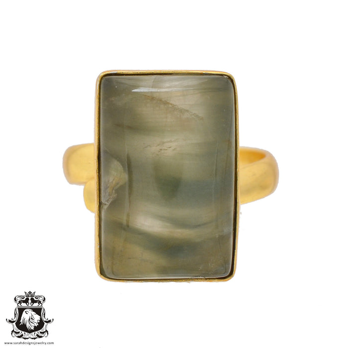 Size 8.5 - Size 10 Ring Prehnite 24K Gold Plated Ring GPR816