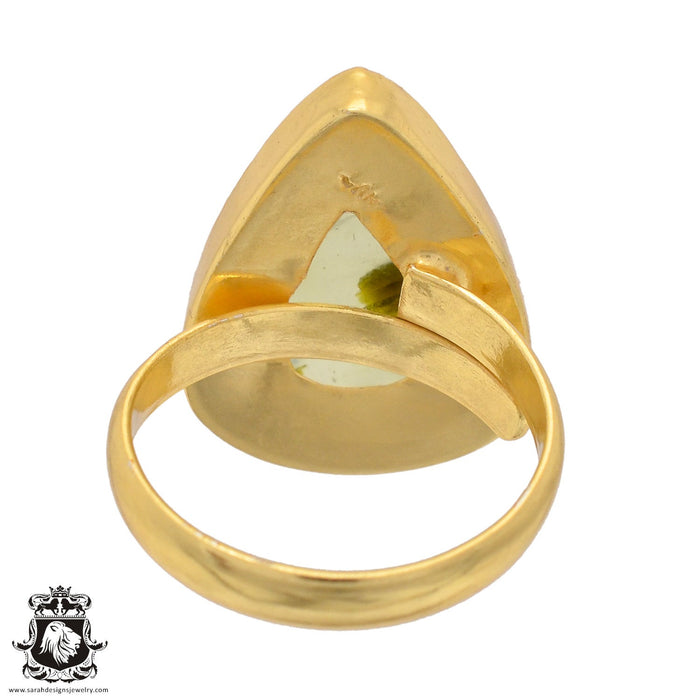 Size 10.5 - Size 12 Ring Prehnite 24K Gold Plated Ring GPR810