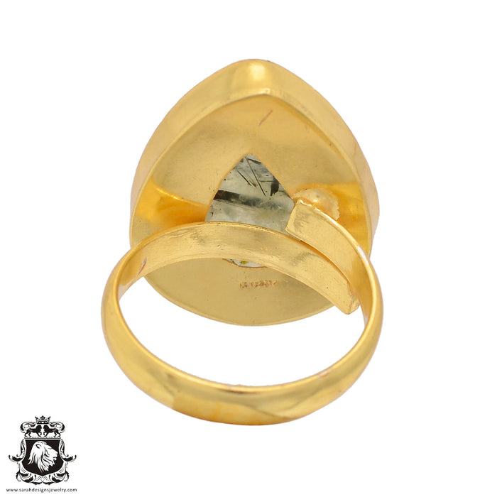 Size 8.5 - Size 10 Adjustable Prehnite 24K Gold Plated Ring GPR818