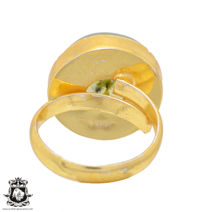 Size 9.5 - Size 11 Ring Prehnite 24K Gold Plated Ring GPR820