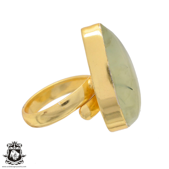 Size 6.5 - Size 8 Ring Prehnite 24K Gold Plated Ring GPR822