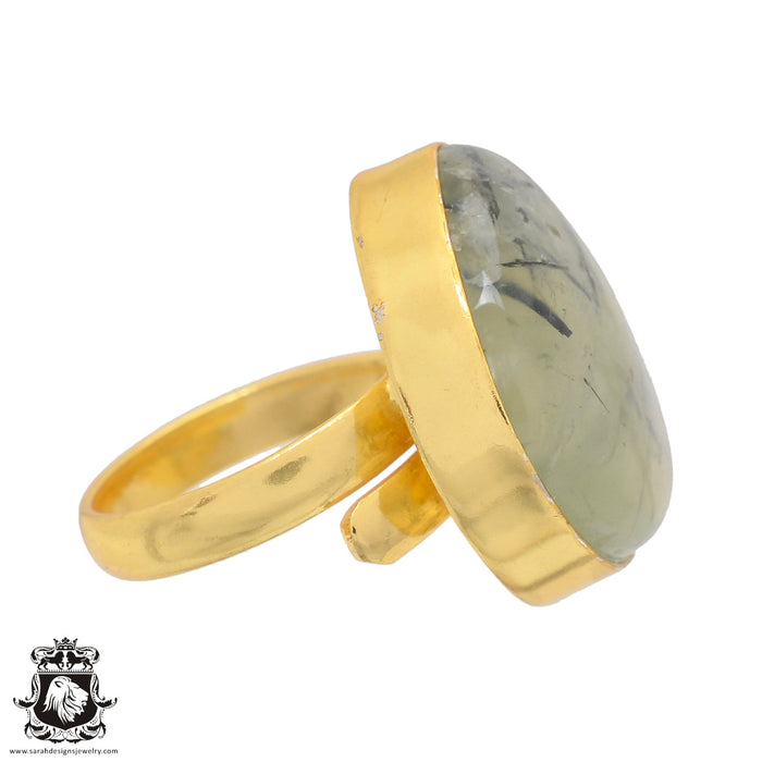 Size 7.5 - Size 9 Ring Prehnite 24K Gold Plated Ring GPR823