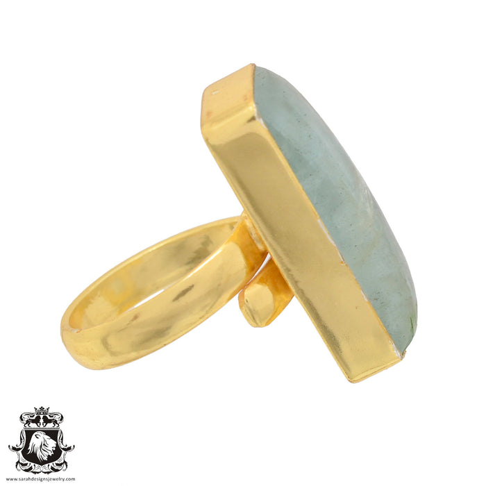 Size 6.5 - Size 8 Ring Aquamarine 24K Gold Plated Ring GPR824