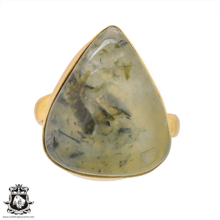 Size 10.5 - Size 12 Ring Prehnite 24K Gold Plated Ring GPR826