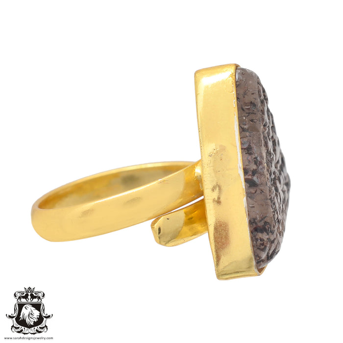 Size 9.5 - Size 11 Ring Lodolite Phantom Quartz 24K Gold Plated Ring GPR831