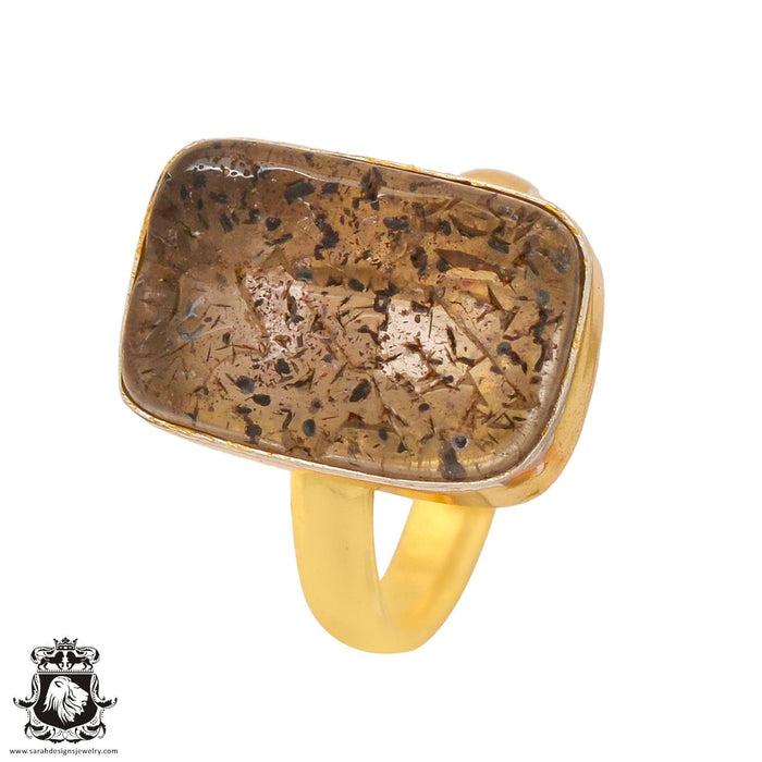 Size 8.5 - Size 10 Ring Lodolite Phantom Quartz 24K Gold Plated Ring GPR834