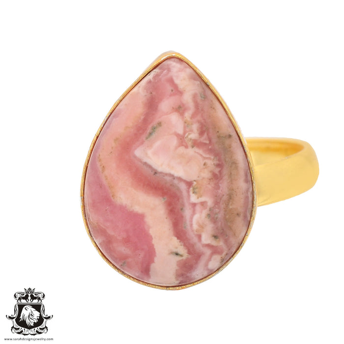 Size 8.5 - Size 10 Ring Rhodochrosite 24K Gold Plated Ring GPR836