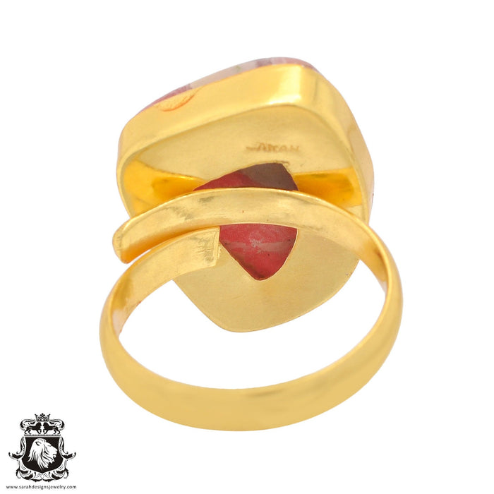 Size 9.5 - Size 11 Ring Rhodochrosite 24K Gold Plated Ring GPR839