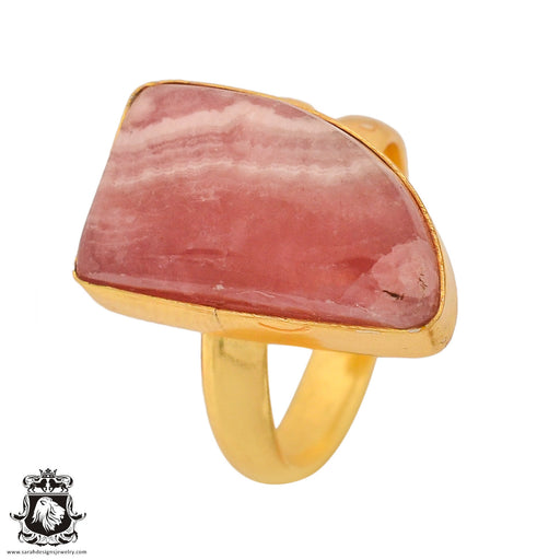Size 8.5 - Size 10 Ring Rhodochrosite 24K Gold Plated Ring GPR840