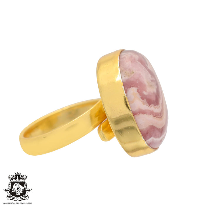 Size 7.5 - Size 9 Ring Rhodochrosite 24K Gold Plated Ring GPR849