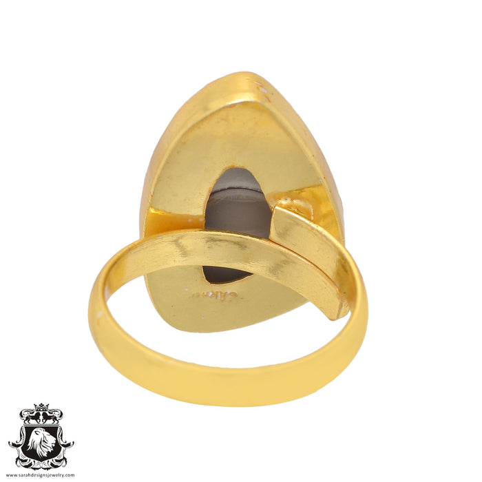 Size 10.5 - Size 12 Ring Crazy Lace Agate 24K Gold Plated Ring GPR852
