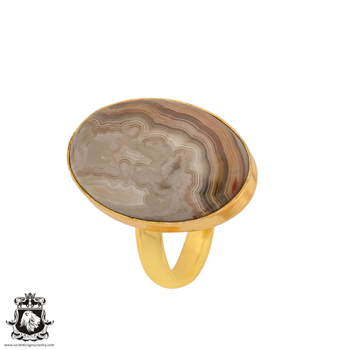 Size 10.5 - Size 12 Ring Crazy Lace Agate 24K Gold Plated Ring GPR853