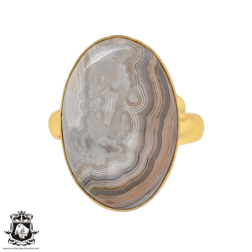 Size 10.5 - Size 12 Ring Crazy Lace Agate 24K Gold Plated Ring GPR853