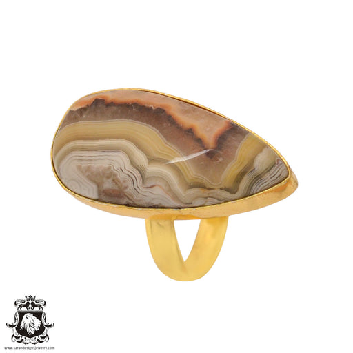 Size 8.5 - Size 10 Ring Crazy Lace Agate 24K Gold Plated Ring GPR854