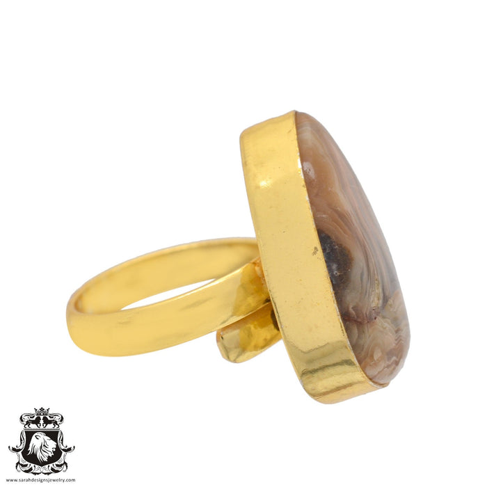 Size 6.5 - Size 8 Ring Crazy Lace Agate 24K Gold Plated Ring GPR859
