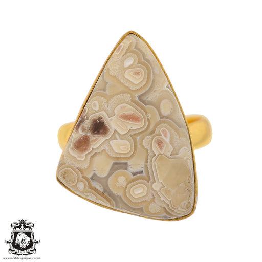 Size 9.5 - Size 11 Ring Crazy Lace Agate 24K Gold Plated Ring GPR860