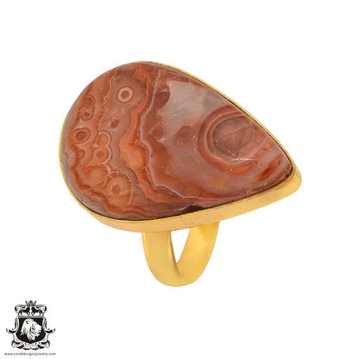 Size 9.5 - Size 11 Ring Crazy Lace Agate 24K Gold Plated Ring GPR863