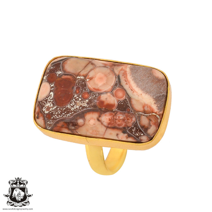 Size 10.5 - Size 12 Ring Birds Eye Jasper 24K Gold Plated Ring GPR865