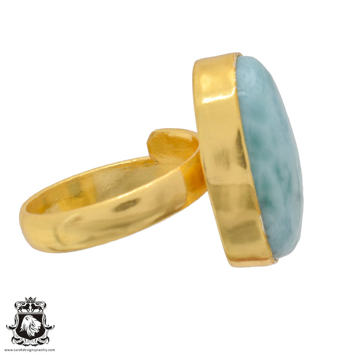 Size 8.5 - Size 10 Ring Larimar 24K Gold Plated Ring GPR877