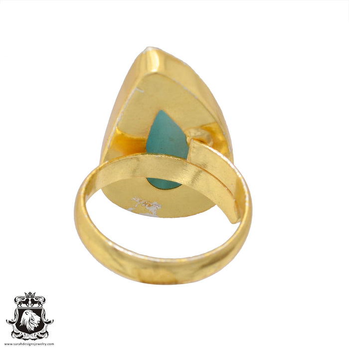 Size 9.5 - Size 11 Ring Larimar 24K Gold Plated Ring GPR879