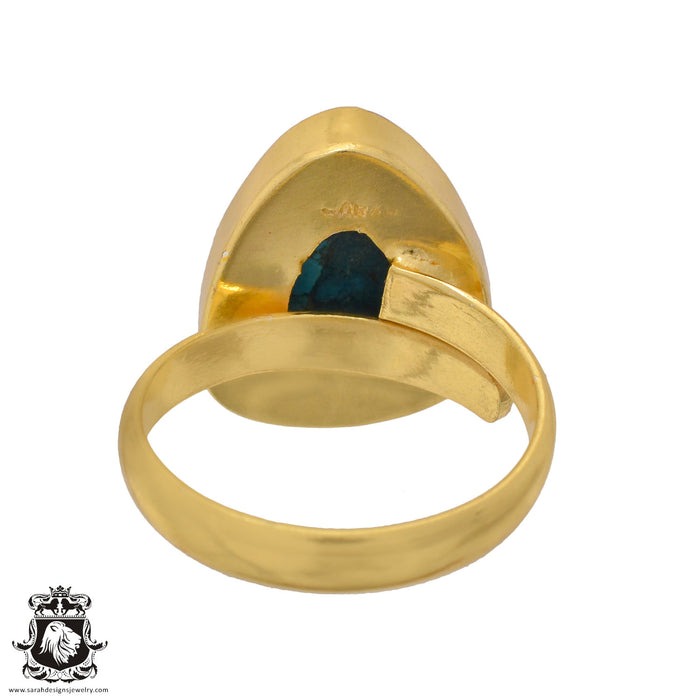 Size 9.5 - Size 11 Ring Number Eight Turquoise 24K Gold Plated Ring GPR891