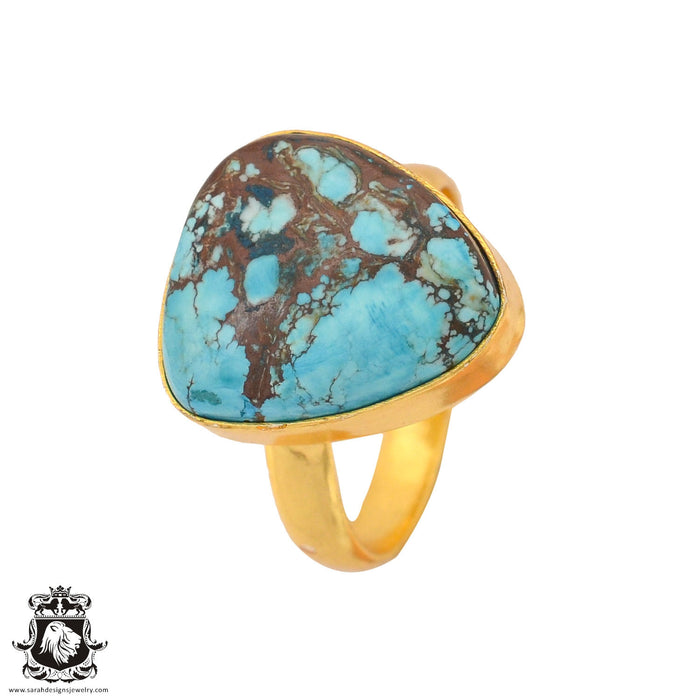 Size 9.5 - Size 11 Ring Number Eight Turquoise 24K Gold Plated Ring GPR891
