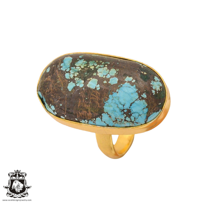 Size 7.5 - Size 9 Ring Number Eight Turquoise 24K Gold Plated Ring GPR893