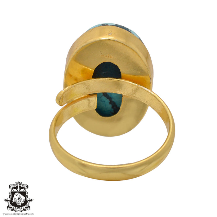 Size 10.5 - Size 12 Ring Number Eight Turquoise 24K Gold Plated Ring GPR894