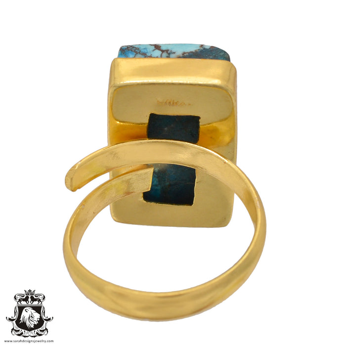 Size 10.5 - Size 12 Ring Number Eight Turquoise 24K Gold Plated Ring GPR896