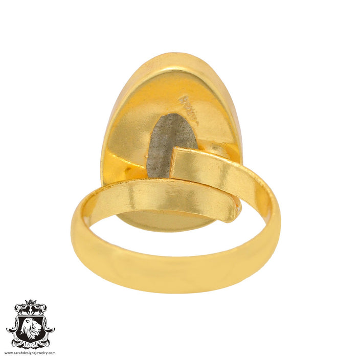 Size 9.5 - Size 11 Adjustable Labradorite 24K Gold Plated Ring GPR907