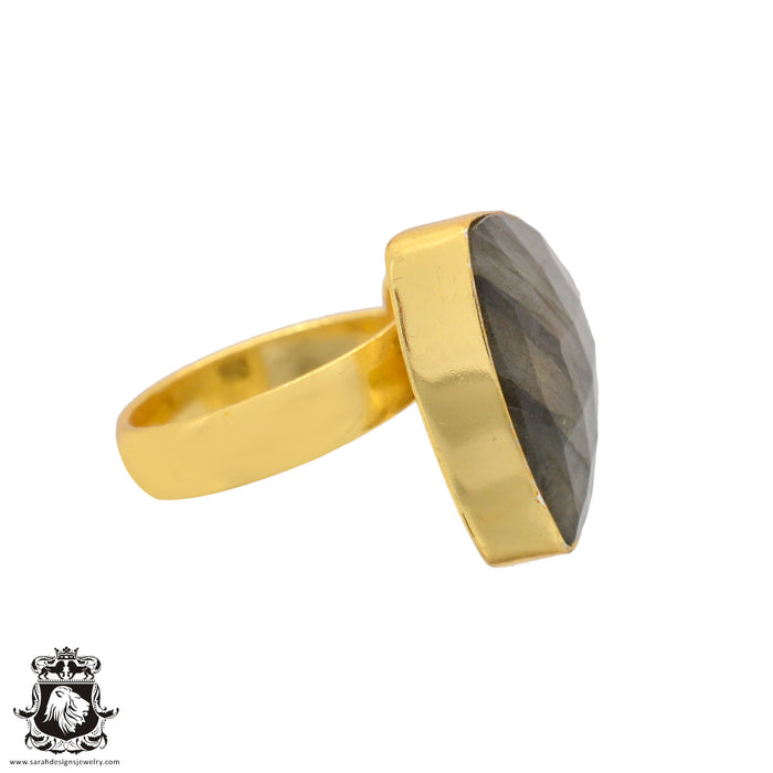 Size 6.5 - Size 8 Ring Canadian Labradorite 24K Gold Plated Ring GPR908