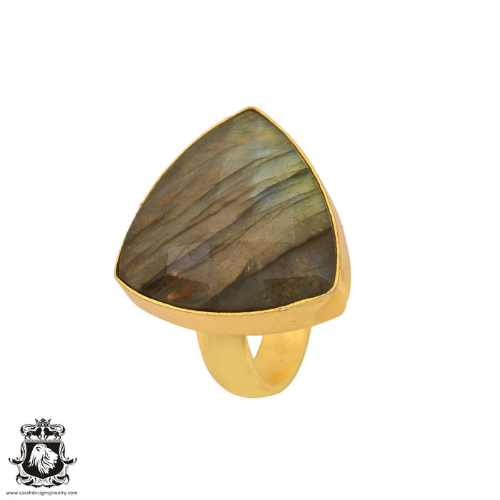 Size 6.5 - Size 8 Ring Canadian Labradorite 24K Gold Plated Ring GPR908